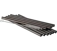 APS 93392 - Pajitas de acero inoxidable 18/8, 0,8 x 15 cm, 11 unidades, color negro