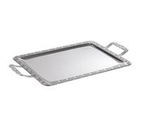 APS Bandeja Schöner Essen, ayudante de buffet, bandeja de acero inoxidable 18/0 con borde decorativo, asas de zinc fundido a presión, cromado, remachado, 31 x 54 cm, 3 cm de altura