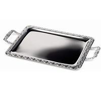 APS Bandeja Schöner Essen, ayudante de buffet, bandeja de acero inoxidable 18/0 con borde decorativo, asas de zinc fundido a presión, cromado, remachado, 31 x 54 cm, 3 cm de altura