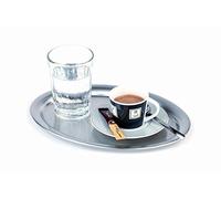 APS Bandeja de servicio Kaffeehaus, bandeja clásica de cafetería vienesa, bandeja de acero inoxidable, pulido mate, ovalada, borde enrollado, 19 x 15 cm, 1 cm de altura
