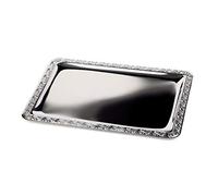 APS Bandeja "SCHÖNER Essen" - Bandeja de acero inoxidable con borde decorativo, 63,5 x 44,5 cm, rectangular