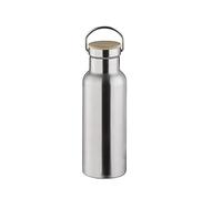 APS 66905 Botella isotérmica/botella para bebidas de acero inoxidable resistente con 500 ml incl. asa de transporte y junta de repuesto, a prueba de fugas, botella para bebidas de doble pared