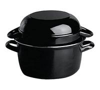 APS Cacerola de conchas para servir 0,5 kg, olla para mariscos, cacerola para conchas, cacerola de acero esmaltado negro, capacidad: 0,75 litros, 13,5 x 18,5 cm, altura 13 cm