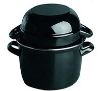 APS, olla para mejillones de 1,5 kg, olla para mariscos, olla para mejillones, olla para mejillones de acero esmaltado negro, capacidad: 3,3 litros, tapa: 1,6 litros, 22,5 x 26,5 cm, altura 18 cm