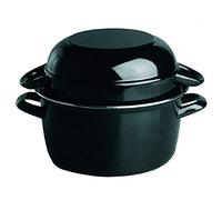 APS Cazuela para servir de 1 kg, olla de mariscos, olla para servidor, olla de concha de acero esmaltado negro, 2,6 litros, 20 x 25 cm, altura 17 cm