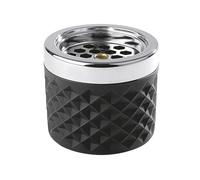 APS Cenicero de metal cromado, cristal esmerilado, con cierre de bayoneta, diámetro de 9,5 cm, altura de 8 cm, color negro