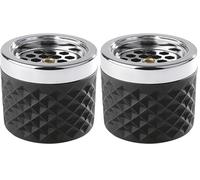 APS Cenicero de metal cromado, cristal esmerilado, con cierre de bayoneta, diámetro de 9,5 cm, altura de 8 cm, color negro (Paquete de 2)