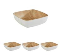 APS 'Frida', bol de melamina casi irrompible, 16,5 x 16,5 x 5,5 cm, bol para cereales, ensalada, apilable, interior de madera, exterior blanco, apto para lavavajillas (Paquete de 4)