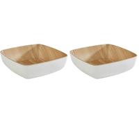 APS 'Frida', bol de melamina casi irrompible, 16,5 x 16,5 x 5,5 cm, bol para cereales, ensalada, apilable, interior de madera, exterior blanco, apto para lavavajillas (Paquete de 2)
