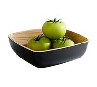 APS "Frida, bol de melamina casi irrompible, bol de plástico estable, 16,5 x 16,5 x 5,5 cm, bol de cereales, bol de ensalada, apilable, aspecto de madera en el interior, negro, apto para lavavajillas