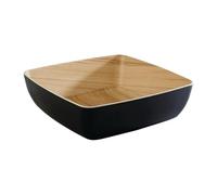 APS "Frida, bol de melamina casi irrompible, 25 x 25 x 7,5 cm, ensaladera, frutero, apilable, aspecto de madera en el interior, negro en el exterior, apto para el lavavajillas