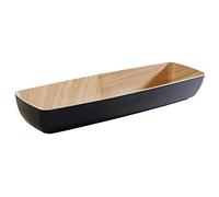 APS "Frida, bol de melamina casi irrompible, bol de plástico resistente, 53 x 16,2 x 7,5 cm, frutero, panera, apilable, interior con aspecto de madera, exterior negro, apto para el lavavajillas