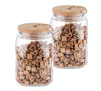 APS Juego de 2 tarros de cristal Woody de alta calidad con tapa de madera. Gracias a la junta de silicona, el aroma del contenido permanece presente durante más tiempo, 2,5 litros