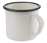 APS Juego de 2 vasos con asa, para 0,35 litros, chapa de acero esmaltada, color: blanco crema con borde gris