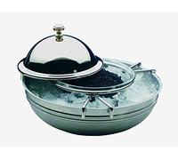 APS Enfriador de caviar, 4 piezas, enfriador de caviar, caviar, cuenco de caviar, enfriador de buffet Ø 18 cm, altura: 12 cm, acero inoxidable pulido 18/8, cuenco de cristal Ø 10 cm