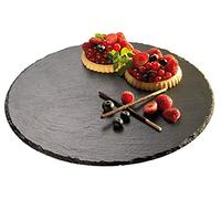 APS Plato de pizarra giratorio, Ø 32 cm, 2,5 cm de altura, grosor del plato 6-9 mm, plato para tartas, pies antideslizantes, negro