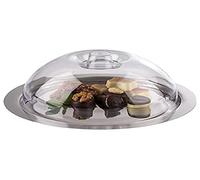 APS Bandeja con bonete "Finesse", plato con tapa, bandeja para servir, bonete de poliestireno, placa de acero inoxidable 18/0, 22,5 x 22,5 cm, apilable