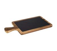 Bandeja de servir APS, 2 piezas, 34 x 18 cm, tabla de madera rústica, tabla de cortar de madera de acacia, tabla de madera con tapa de pizarra natural
