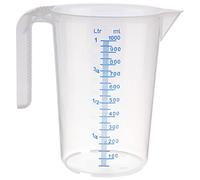 APS Taza medidora de 1 litro, diámetro 12 x altura: 16,5 cm, vaso de plástico con escala exterior en relieve, mango abierto, división L/ml, apto para lavavajillas