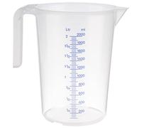 APS Taza medidora de 2 litros, diámetro de 15 x altura de 20,5 cm, vaso de plástico con escala exterior en relieve, mango abierto, división L/ml, apto para lavavajillas