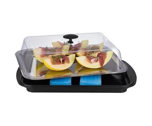 APS Thermo-Set 5 piezas - Juego de bandejas compuesto por un robusto bol, una bandeja de acero inoxidable, dos baterías de refrigeración y un capó de frescura, negro