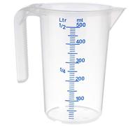 APS Vaso medidor de 0,5 litros, diámetro de 9 x altura: 14 cm, vaso de plástico con escala exterior en relieve, mango abierto, división L/ml, apto para lavavajillas
