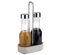 APS Vinagrera y aceite para vinagre y aceite, soporte de hormigón, recipiente de cristal con tapa de acero inoxidable y vertedor de plástico antigoteo, base para muebles, 8 x 14 cm, 25 cm de altura