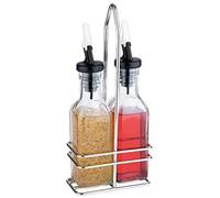 APS, Vinagrera y aceitera, recipiente de vidrio con tapa y pico de PE antigoteo, juego de vinagreras para vinagre y aceite, vinagrera de vidrio, 24 cm de altura para 0,12 litros cada una