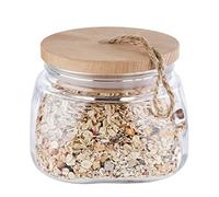 APS 82255 Tarro Woody - Tarro de cristal con tapa de madera - La junta de silicona mantiene el aroma durante más tiempo - 1 litro
