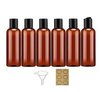 Apstaqeoo 6 botellas de plástico de 100 ml con tapa abatible en la parte superior de disco, botella vacía rellenable, contenedor de viaje dispensador con 1 embudo y 6 etiquetas, aprobado por la TSA