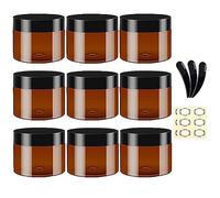 Apstaqeoo 9 recipientes redondos para cosméticos, tarros de plástico ámbar vacíos de 60 ml con tapas negras, 3 espátulas y 12 etiquetas, tarros de viaje recargables para loción, ungüentos, cremas