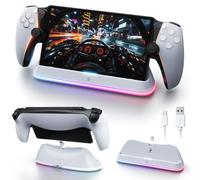 APTGAME Estación de carga para PlayStation Portal Remote Player, PS Portal Stand con 7 modos de luz RGB, estación de carga portátil PS5 con conector magnético y cable de carga USB-C