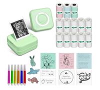 Aptika Mini impresora - Máquina portátil de calcomanías con 14 rollos de papel térmico autoadhesivo, máquina etiquetadora sin tinta para estudio, anatomía, gráficos, fotos, dirección, color verde