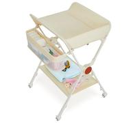 Aptliton Cambiador de bebé 69 x 68,8 x 107 cm, cambiador plegable de hierro y tela con cinturón de seguridad, cuatro ruedas con frenos y cesta lateral, altura ajustable para recién nacidos, B