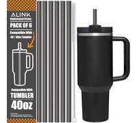 [Apto para lavavajillas] Paquete de 6 pajitas de repuesto para vaso Stanley de 40 onzas y 30 onzas, pajitas de plástico reutilizables grises de 12 pulgadas de largo con cepillo, accesorios