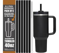 [Apto para lavavajillas] Paquete de 6 pajitas de repuesto para vaso Stanley de 40 onzas y 30 onzas, pajitas de plástico reutilizables negras de 12 pulgadas de largo con cepillo, accesorios