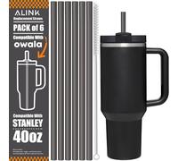 [Apto para lavavajillas] Paquete de 6 pajitas de repuesto para vaso Stanley de 40 onzas y 30 onzas, pajitas de plástico reutilizables grises de 12 pulgadas de largo con cepillo, accesorios