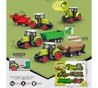 AptoFun Juego de Juguetes de Granja 1:55, 2X Tractores accionados por fricción, uno con Cargador Frontal y Garra para Troncos + 3 remolques universales + 5 Troncos para niños a Partir de 1 año