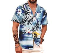 APTRO Camisa Hawaiana Hombre Camisas Hombre Manga Corta de Vacaciones Funky de Aloha Verano Playa Casual Camiseta S-5XL Palmera Azul M066 5XL
