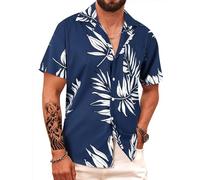APTRO Camisa Hawaiana Hombre Camisas Hombre Manga Corta de Vacaciones Funky de Aloha Verano Playa Casual Camiseta S-5XL Blatt Azul HW024 4XL
