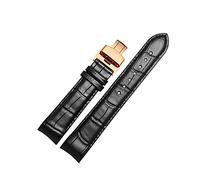 ApuaVireo&Co Correa de reloj de repuesto de cuero genuino for hombre, cierre plegable, de 16 a 24 mm, for reloj de cuarzo analógico.(Black Rose Gold,17mm)
