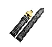 ApuaVireo&Co Correa de reloj de repuesto de cuero genuino for hombre, cierre plegable, de 16 a 24 mm, for reloj de cuarzo analógico.(Black gold,16mm)