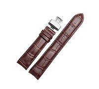 ApuaVireo&Co Correa de reloj de repuesto de cuero genuino for hombre, cierre plegable, de 16 a 24 mm, for reloj de cuarzo analógico.(Brown Sivler,24mm)