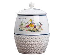 ApuaVireo&Co Cubo de arroz de cerámica, Tarro de cerámica Retro Chino de Porcelana Azul y Blanca, Tarro de arroz de cerámica, Gran Almacenamiento de Alimentos(White E)