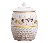 ApuaVireo&Co Cubo de arroz de cerámica, Tarro de cerámica Retro Chino de Porcelana Azul y Blanca, Tarro de arroz de cerámica, Gran Almacenamiento de Alimentos(White B)