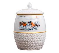 ApuaVireo&Co Cubo de arroz de cerámica, Tarro de cerámica Retro Chino de Porcelana Azul y Blanca, Tarro de arroz de cerámica, Gran Almacenamiento de Alimentos(White D)