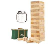 ApudArmis 60 piezas de torre gigante para secar, juego de madera de pino con 1 juego de dados, juego de apilamiento de madera de bloque clásico para niños y adultos y familia (2.2 pies a 5 pies)