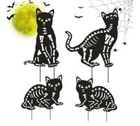 Apuestas de Gato para el Exterior - Conjunto de 4 de jardín de Silueta de Metal, Figuras de Animales Decorativos | Estacas de jardín Negro Resistente al Clima con diseño Duradero, Lindo Acento