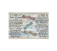 Apular Letrero de metal de 20 x 30 cm, diseño de libélula colorida con texto en inglés "I See Trees of Green Red Roses Too", placa de impresión vintage, regalo de cumpleaños, jardín, patio, decoración