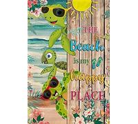 Apular Letrero de metal de 30,5 x 40,6 cm, diseño vintage de tortuga con texto en inglés «The Beach is My Happy Place», para regalo de cumpleaños, jardín, patio, decoración de pared para el hogar